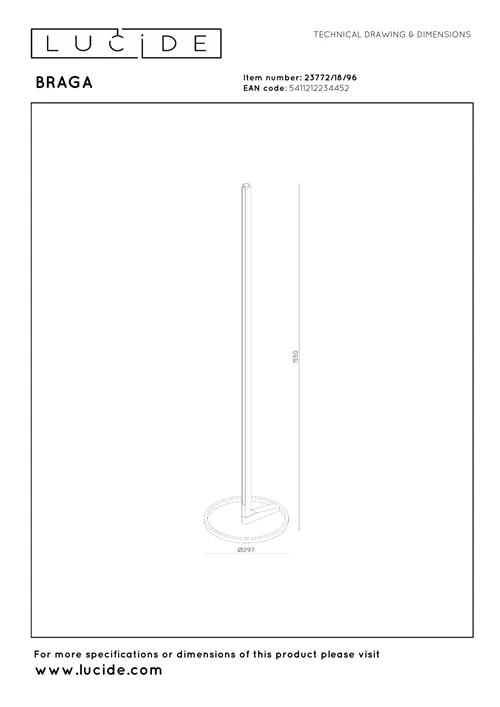 Lucide BRAGA - Lampadaire - Ø 30 cm - LED Dim. - CCT - 1x22W 2700K/4000K - Café | Premium - technique